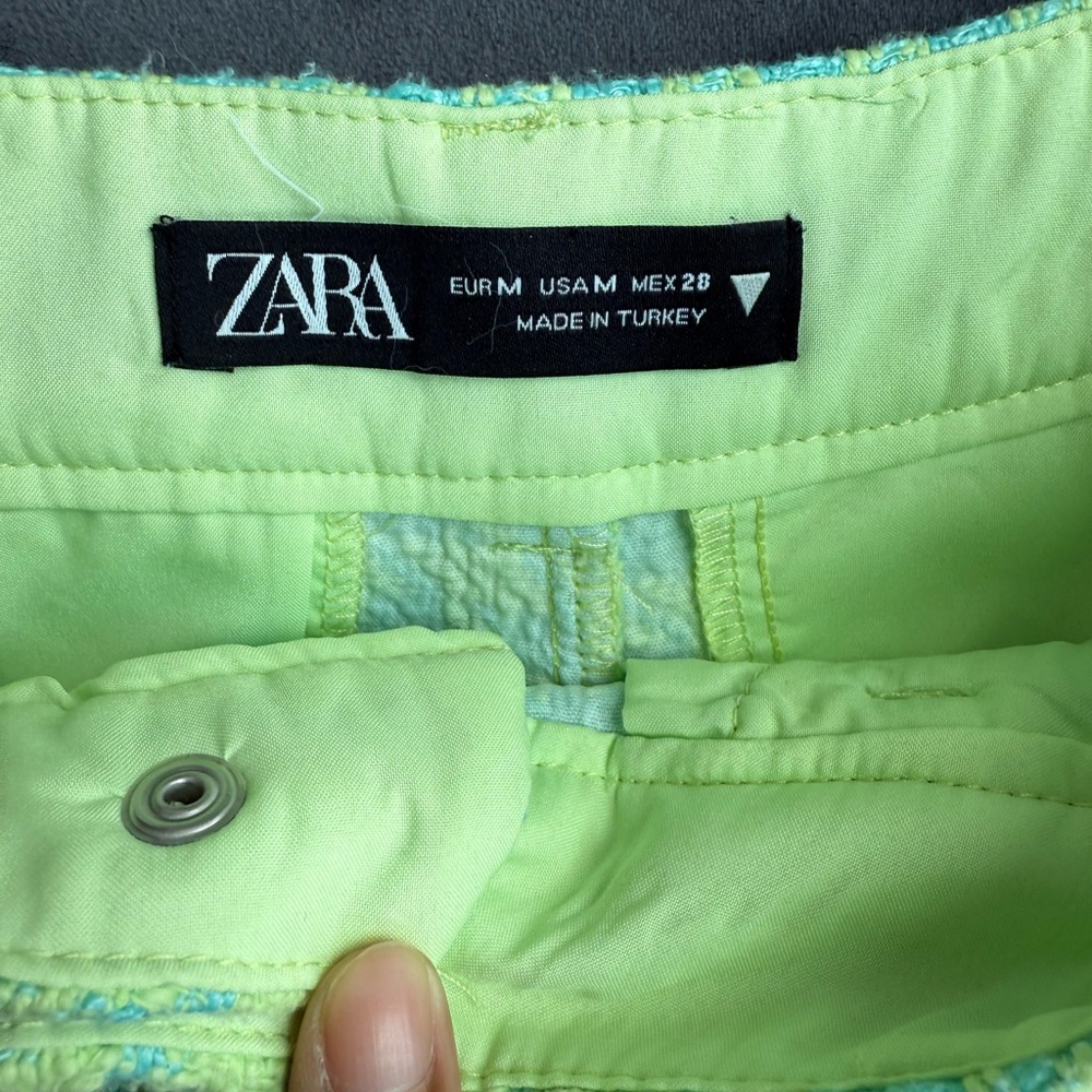 ZARA Tweed Stylish Houndstooth Short in Blue‎ and Green Size Med- B2 - Picture 5 of 5